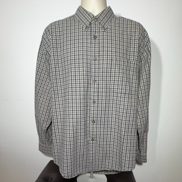 Men's Bass Tan and Blue Plain Long Sleeve Button Down Shirt - Large - Picture 1 of 6